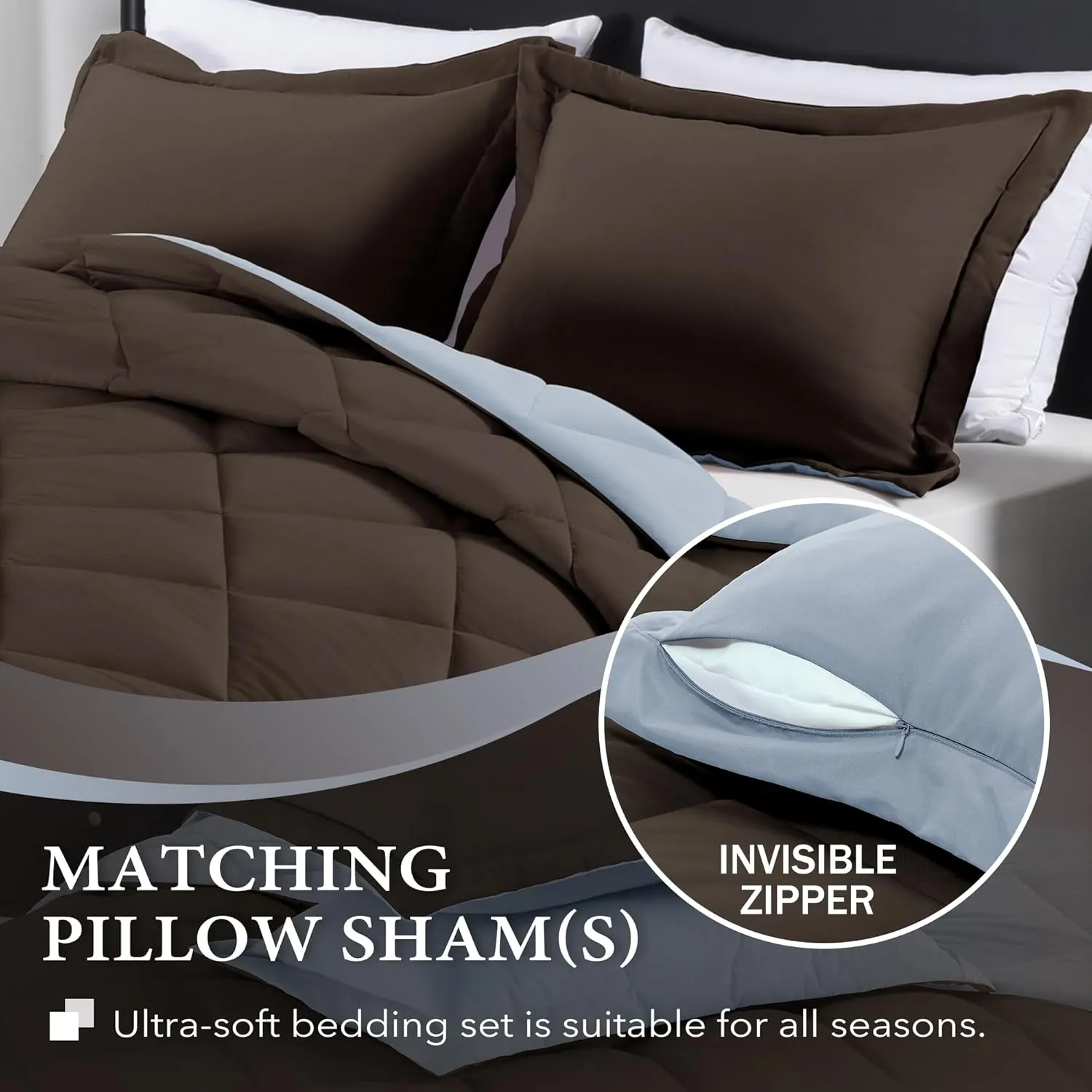 downluxe King Size Comforter Set - Brown and Blue King Comforter, Soft Bedding Sets for All Seasons -3 Pieces - 1 Comforter (104"x92") and 2 Pillow Shams(20"x36")