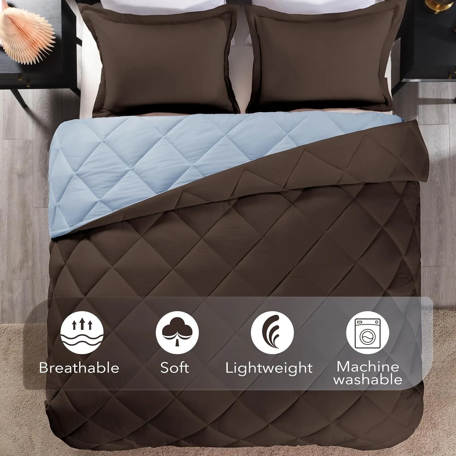 downluxe King Size Comforter Set - Brown and Blue King Comforter, Soft Bedding Sets for All Seasons -3 Pieces - 1 Comforter (104"x92") and 2 Pillow Shams(20"x36")