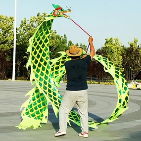 Dragon Dance Ribbon - Green Rhythmic Dragon Poi Set, Fluid Ribbon Dancer for Sports Fitness, Outdoor Rotating Streamers Set for Festival Atmosphere(8m/26ft)