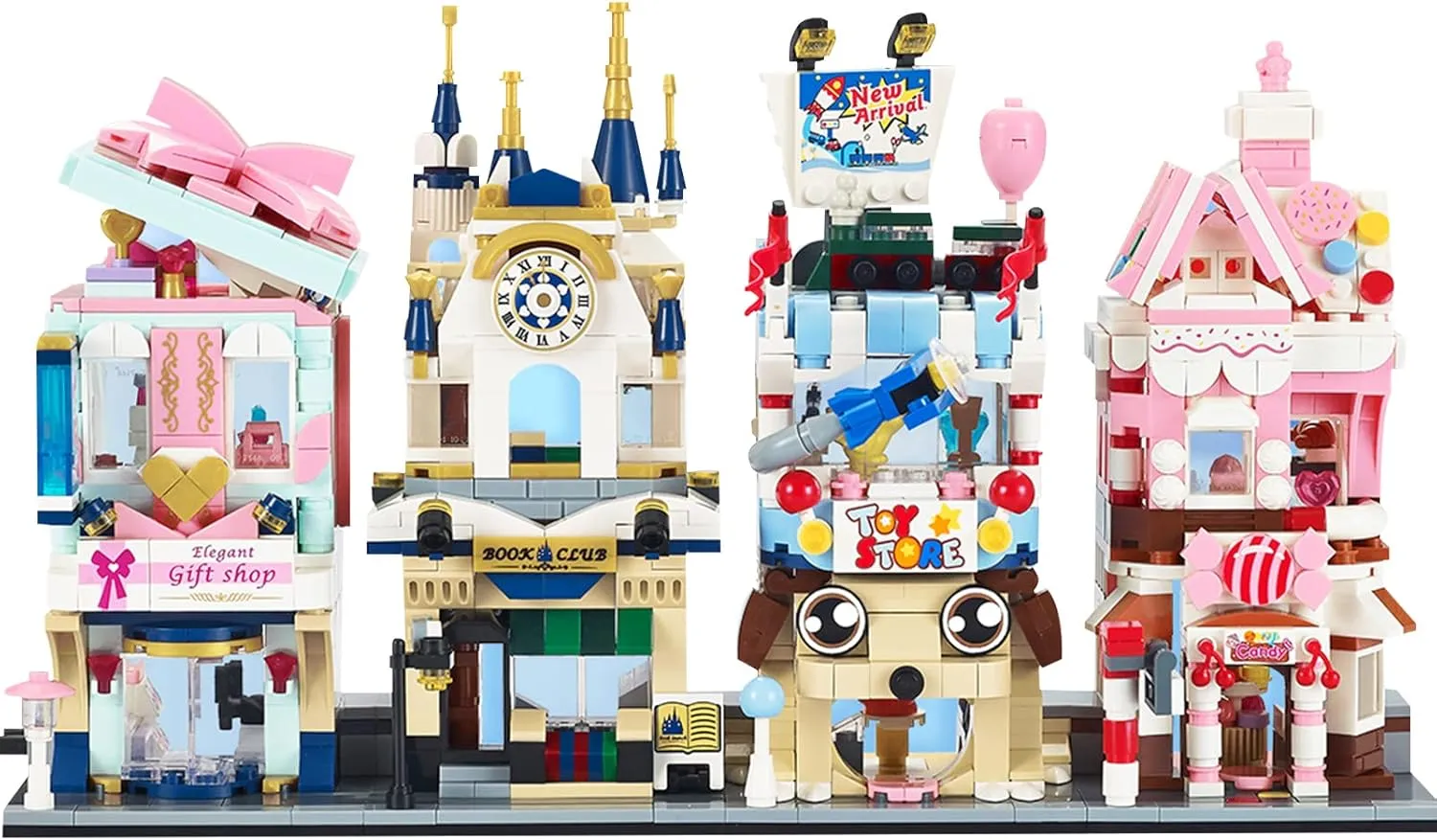 Dream Street View Shop Bricks, Mini DIY Building Blocks Model MOC Construction Toy (4 Models)
