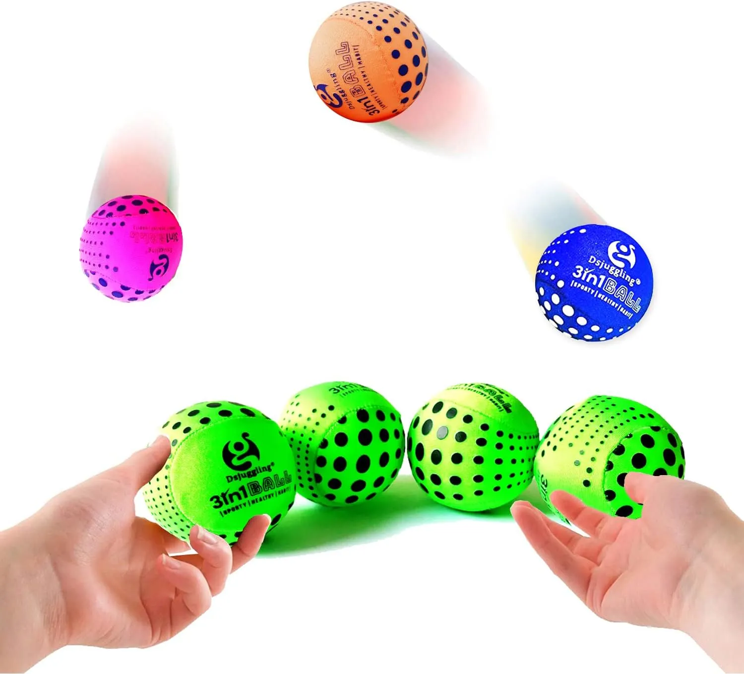 DSJUGGLING Washable Juggling Ball for Beginners, 60mm 3in1 Multi-Function Balls Set of 3 | Water Skimming Balls Bounce On Water - Pool Ball & Beach Toys | Soft Bouncy Grip Training Ball Kit
