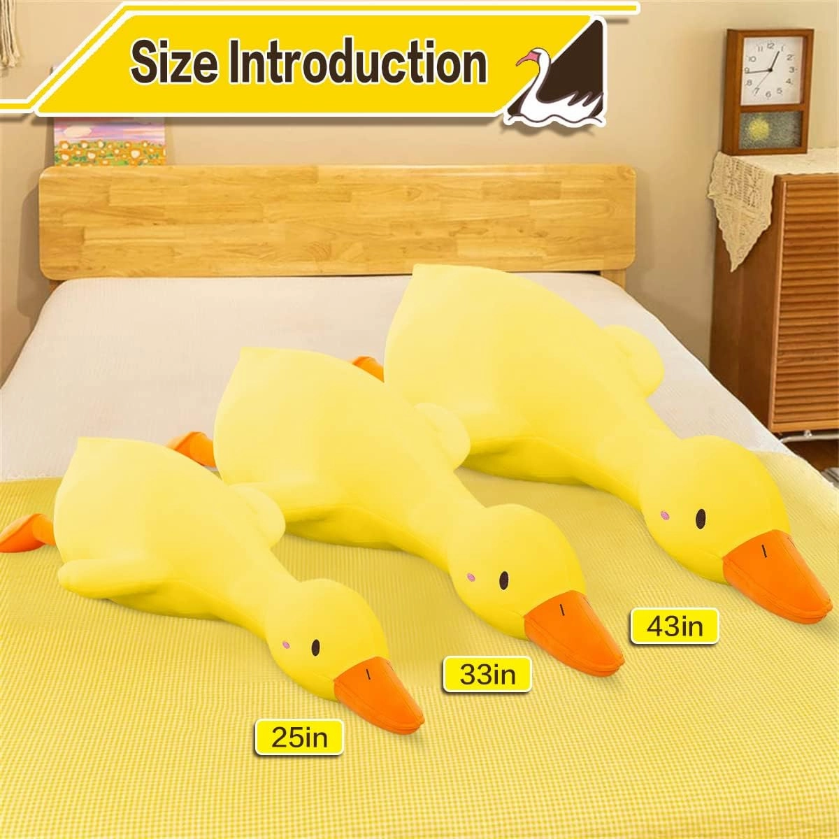 Duck Plush Pillow Stuffed Animal Toy, Cute Giant Goose Plush Duck Stuffed Animal,Super Soft Hugging Pillow for Kids Bedding (Yellow,33.4 in)