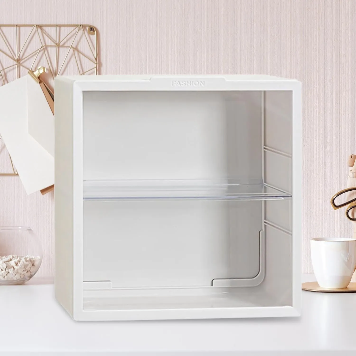 DYNWAVE Doll Storage Cabinet Mini Action Figure Storage Case Lightweight Model Car Showcase Collectibles Toy Box for Desk Office Home, White 2 Layer