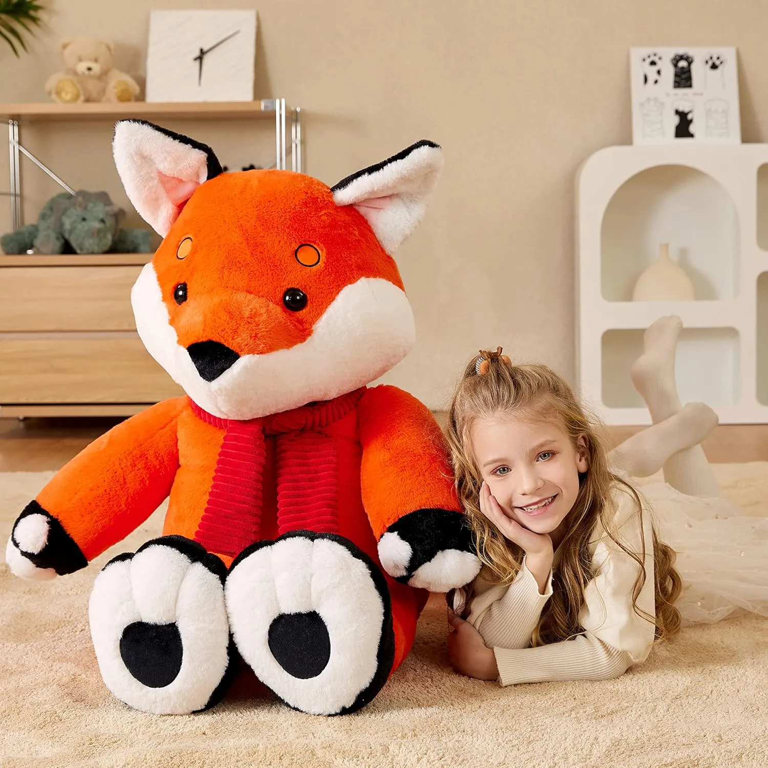 EARTHSOUND Giant Fox Stuffed Animal Plush Toy,Large Realistic Jumbo Big Size Soft Toys,Cute Huge Fluffy Plushy Oversized Fat Plushie,Gifts for Kid