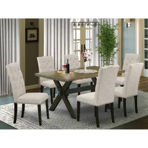 East West Furniture X676EL635-7 7 Piece Kitchen Table Set Consist of a Rectangle Dining Table with X-Legs and 6 Doeskin Linen Fabric Parsons Dining Chairs, 36x60 Inch, Multi-Color