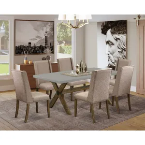 East West Furniture X797FL716-7 7 Piece Dining Table Set Consist of a Rectangle Kitchen Table with X-Legs and 6 Dark Khaki Linen Fabric Upholstered Chairs, 40x72 Inch, Multi-Color