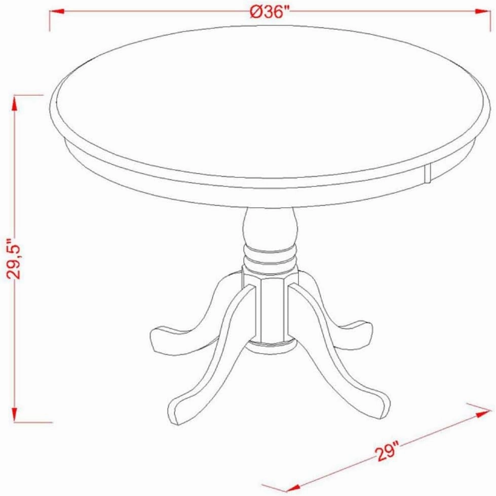 East West Furniture ANBO5-LWH-W 5 Piece Dinette Set for 4 Includes a Round Kitchen Table with Pedestal and 4 Dining Chairs, 36x36 Inch, Linen White