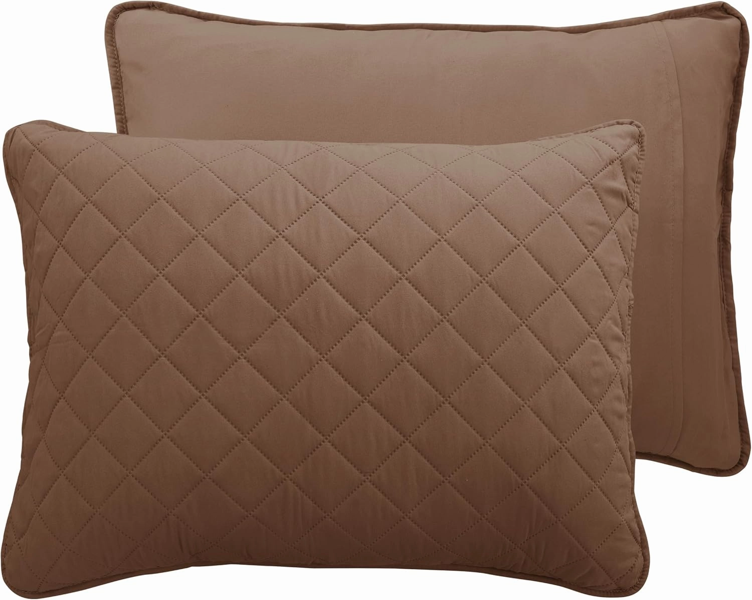 Easy-Going Full/Queen Size Reversible Quilt Set with 1 Quilt and 2 Pillow Shams, Soft Bed Quilt Cover, Water Resistant Lightweight Microfiber Bedspread, Stain Resistant, Brown/Beige