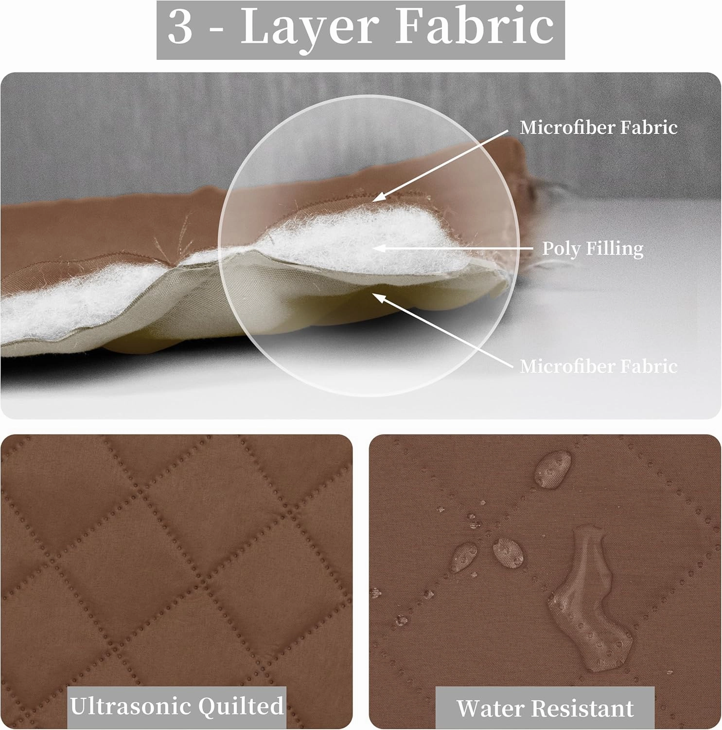 Easy-Going Full/Queen Size Reversible Quilt Set with 1 Quilt and 2 Pillow Shams, Soft Bed Quilt Cover, Water Resistant Lightweight Microfiber Bedspread, Stain Resistant, Brown/Beige