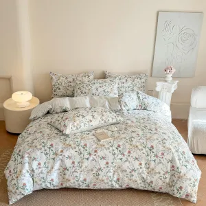 EAVD Garden Style Botanical Floral Duvet Cover Queen Soft 100% Cotton Chic Cute Floral Leaves Pattern Bedding Set with 2 Pillowcases Fresh Botanical Comforter Cover with Zipper Closure