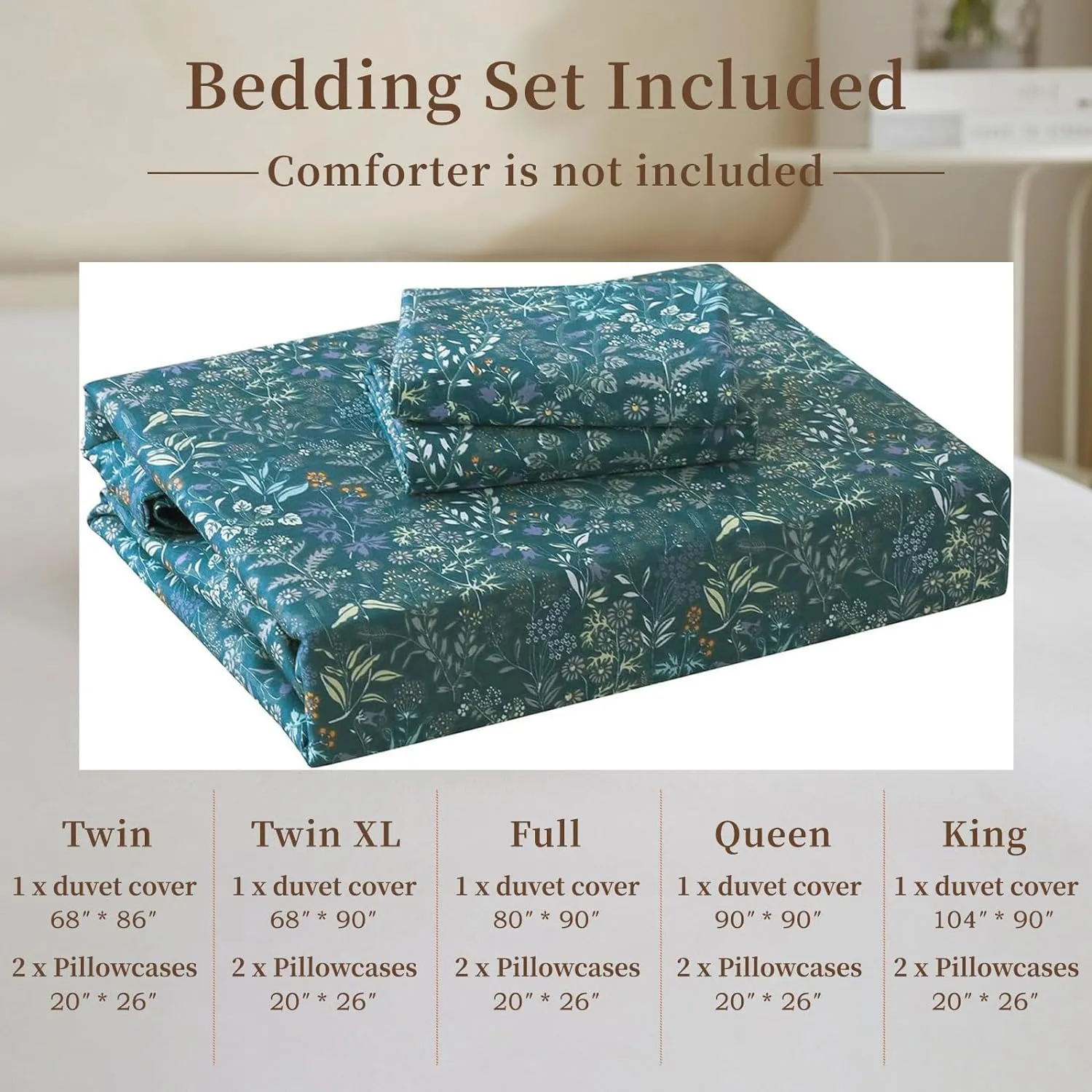 EAVD Reversible Botanical Floral Duvet Cover Queen Soft Cotton Flower Pattern Blue Duvet Cover with 2 Pillowcases Chic Shabby Garden Floral Comforter Set for Girls Women