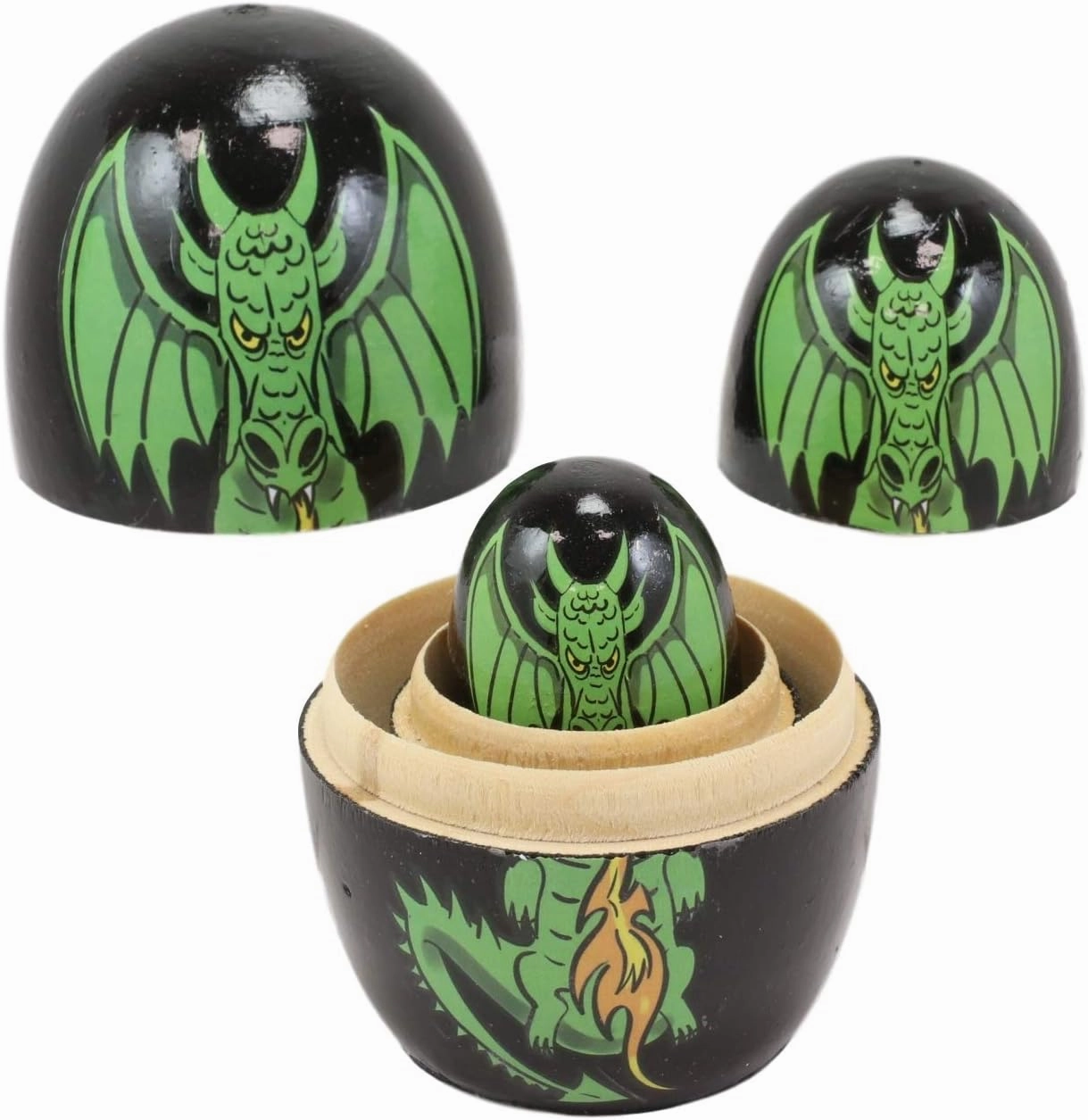 Ebros 5 Piece Set Fantasy Underworld Nesting Dolls Matroyshka Babushka Wooden Figurines 3.75" Tall Ossuary Macabre Halloween Accent Statues (Medieval Green Fiery Dragon)