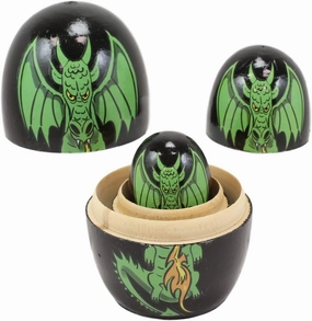 Ebros 5 Piece Set Fantasy Underworld Nesting Dolls Matroyshka Babushka Wooden Figurines 3.75" Tall Ossuary Macabre Halloween Accent Statues (Medieval Green Fiery Dragon)