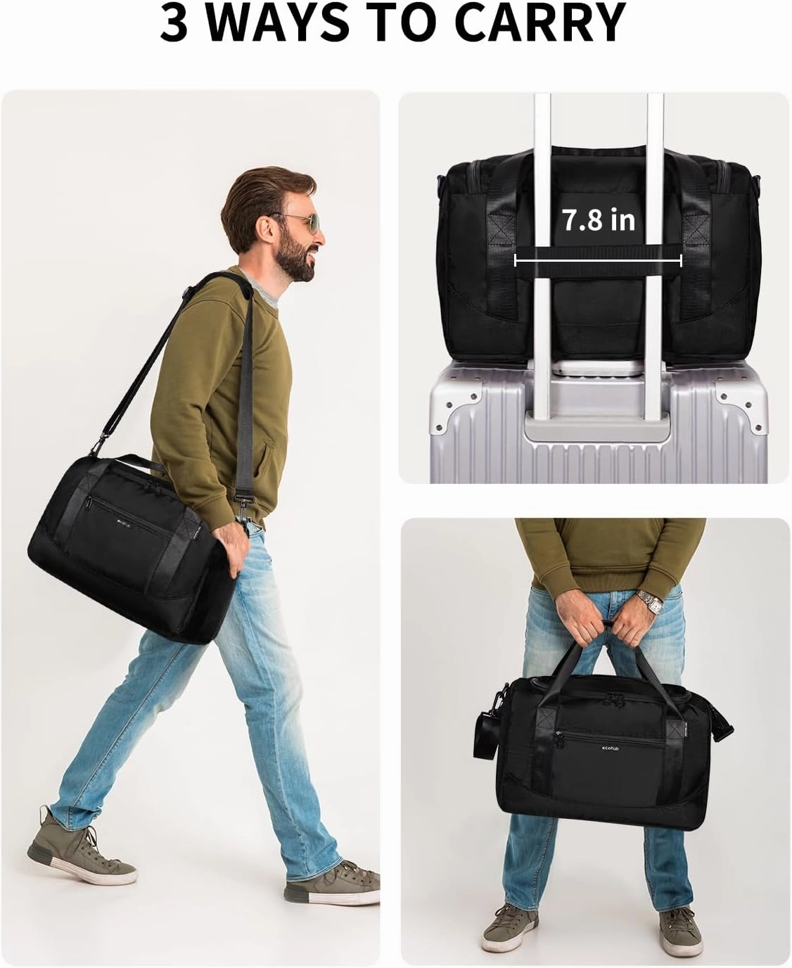 ECOHUB 16'' Personal Item Bag Mini Duffel Bag Small Travel Bag Underseat Carry on Bag for United Airlines Gym Bag for Women and Men