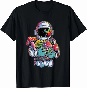 EDM DJ Festival Outfit Men & Women Trippy Astronaut Art EDM Mushroom Psychedelic Rave T-Shirt, Small, Black