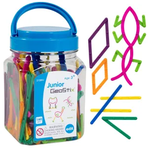 edxeducation - 21359 Junior GeoStix - Mini Jar Set of 160 - Geometric Construction Sticks - Build 2D Shapes and Pictures - Math Manipulative for Kids - Ages 3 