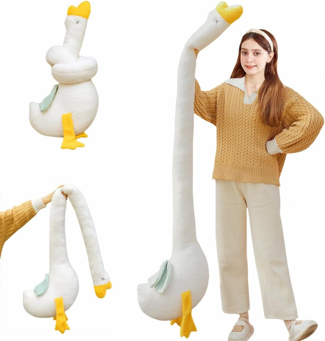ELAINREN Giant Swan Stuffed Animal Toy with Long Neck, 55Inch White Goose Plush Soft Hugging Body Pillow Home Decor Cushion Easter Cute Duck Goose Plushie Dolls Gifts for Kids Xmas