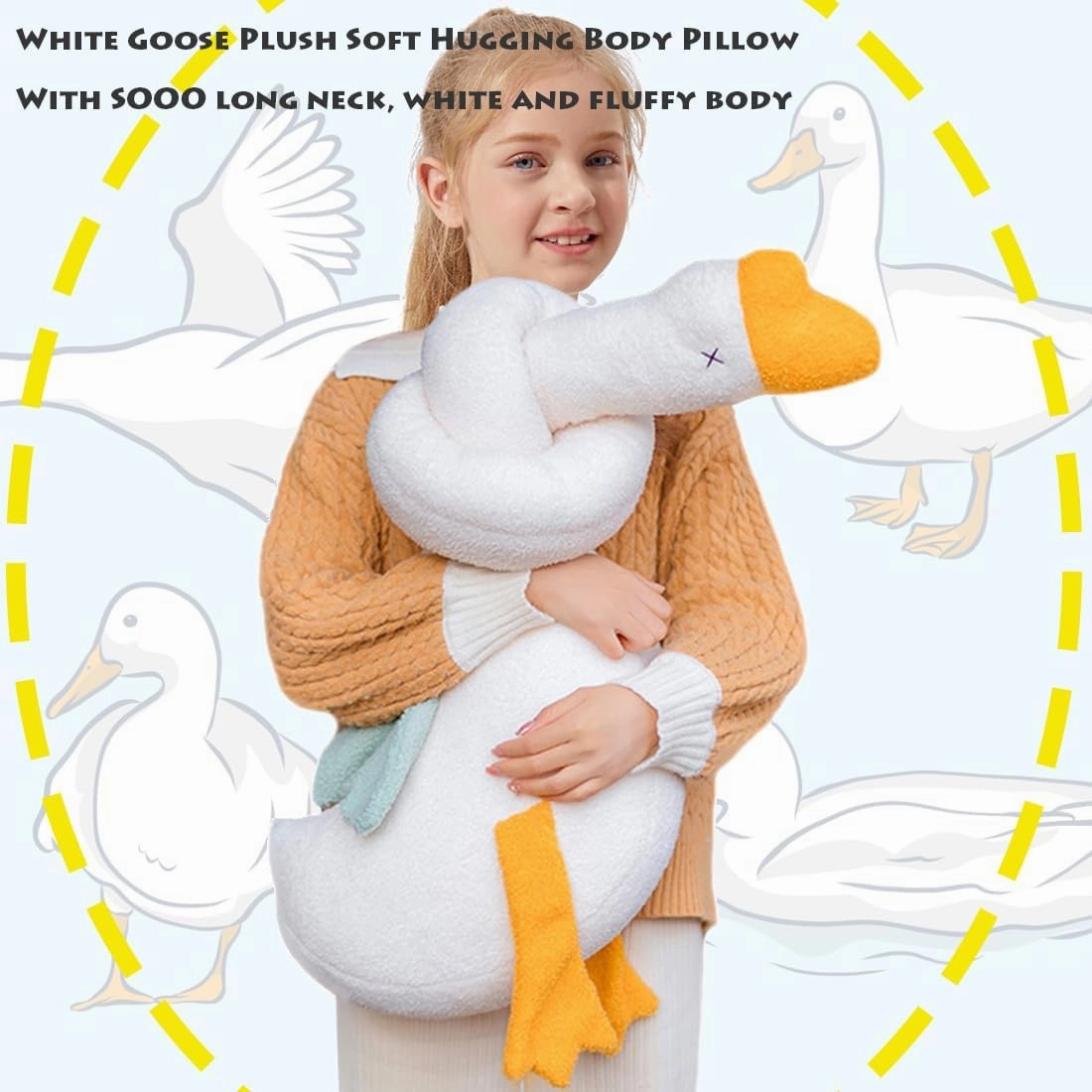 ELAINREN Giant Swan Stuffed Animal Toy with Long Neck, 55Inch White Goose Plush Soft Hugging Body Pillow Home Decor Cushion Easter Cute Duck Goose Plushie Dolls Gifts for Kids Xmas
