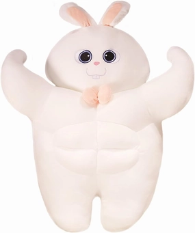 ELAINREN Ultra-Soft Muscle Rabbit Plush Pillow Lovely Muscle Bunny Stuffed Toy,Fluffy White Rabbit Plushie Dolls with Abs/17.7''