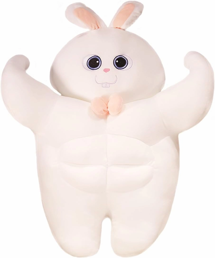 ELAINREN Ultra-Soft Muscle Rabbit Plush Pillow Lovely Muscle Bunny Stuffed Toy,Fluffy White Rabbit Plushie Dolls with Abs/17.7''