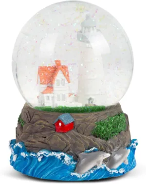 Elanze Designs Cape Cod Lighthouse Cottage 100MM Sturdy Wind Up Music Glitter Water Snow Globe Tabletop Dresser Figurine Decoration Plays Tune by The Beautiful Sea