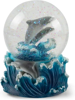 Elanze Designs Playful Dolphins Ocean Sea Family Waves Tide Swimming Jumping Tabletop Figurine 100MM Sturdy Glitter Water Snow Globe Plays Tune Blue Danube Waltz