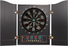Electronic Dart Machine,Wall-Mounted Decorative Dartboard Cabinet Set with 4 LED Displays,Soft Dart Head Dartboard Cabinet with 12 Darts & 88 Dart Heads,Electronic Scoreboard for Offices,Gardens,Pubs