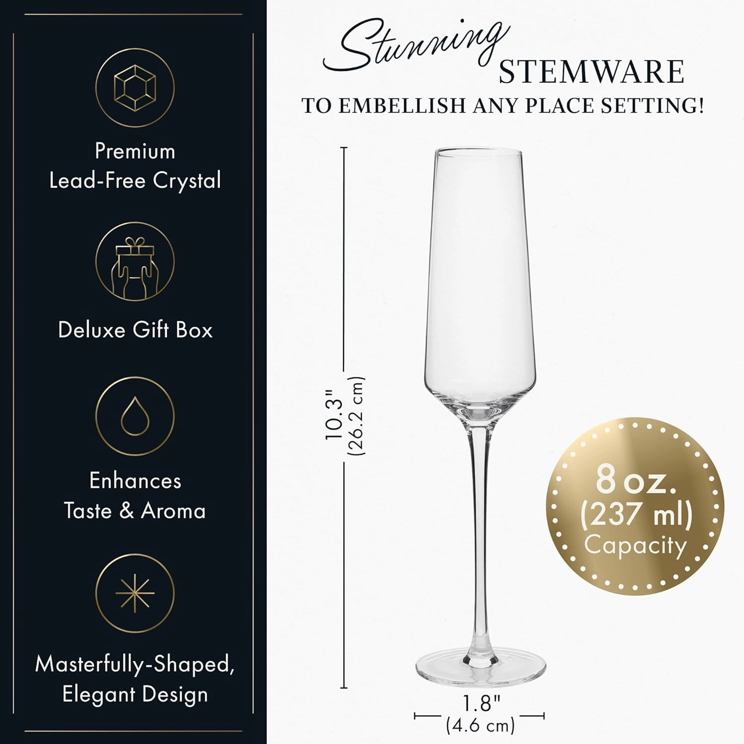 ELIXIR GLASSWARE Champagne Flutes - 6 oz - Set of 6 Classic Champagne Glasses - Elegant Crystal Wine Glasses Drinking Set - Wedding Champagne Flute Glasses - Prosecco Wine Flute, Cocktail Glasses