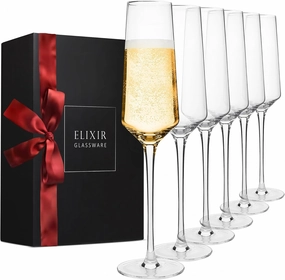 ELIXIR GLASSWARE Champagne Flutes - 6 oz - Set of 6 Classic Champagne Glasses - Elegant Crystal Wine Glasses Drinking Set - Wedding Champagne Flute Glasses - Prosecco Wine Flute, Cocktail Glasses