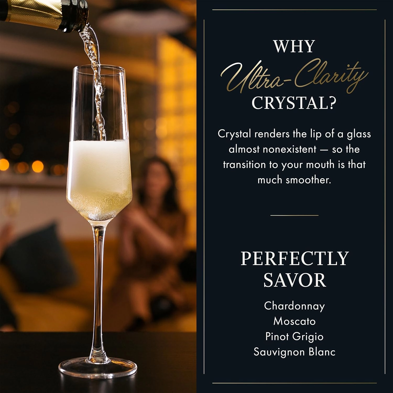 ELIXIR GLASSWARE Champagne Flutes - 6 oz - Set of 6 Classic Champagne Glasses - Elegant Crystal Wine Glasses Drinking Set - Wedding Champagne Flute Glasses - Prosecco Wine Flute, Cocktail Glasses