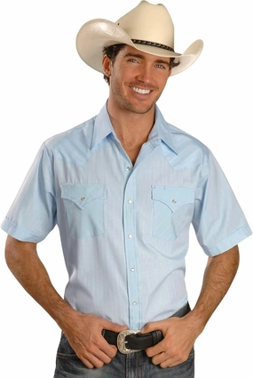 ELY CATTLEMAN Men's Short Sleeve Solid Tone on Tone Western Snap Shirt, White, X-Large