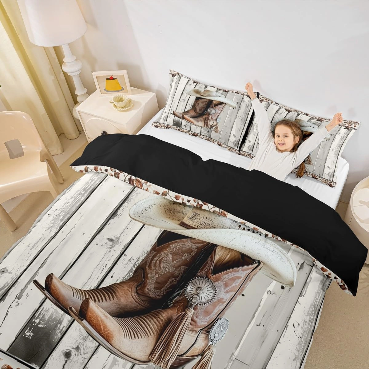 Erosebridal Western Texas Star Comforter Cover King Size, Rustic Horseshoe Duvet Cover Country Wooden Door Bedding Set for Kids Teens Adult Men Bedroom, Retro Cowboy Farmhouse Bed Set