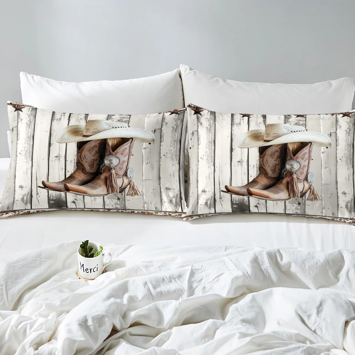 Erosebridal Western Texas Star Comforter Cover King Size, Rustic Horseshoe Duvet Cover Country Wooden Door Bedding Set for Kids Teens Adult Men Bedroom, Retro Cowboy Farmhouse Bed Set