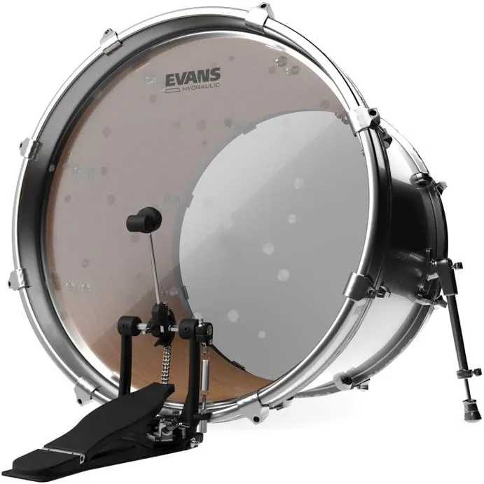 Evans Hydraulic Drum Heads - BD22HG - Bass Drum Head with Layer of Oil - Supresses Unwanted Overtones - Ideal for Rock & Gospel - Glass (Clear), 22 Inch