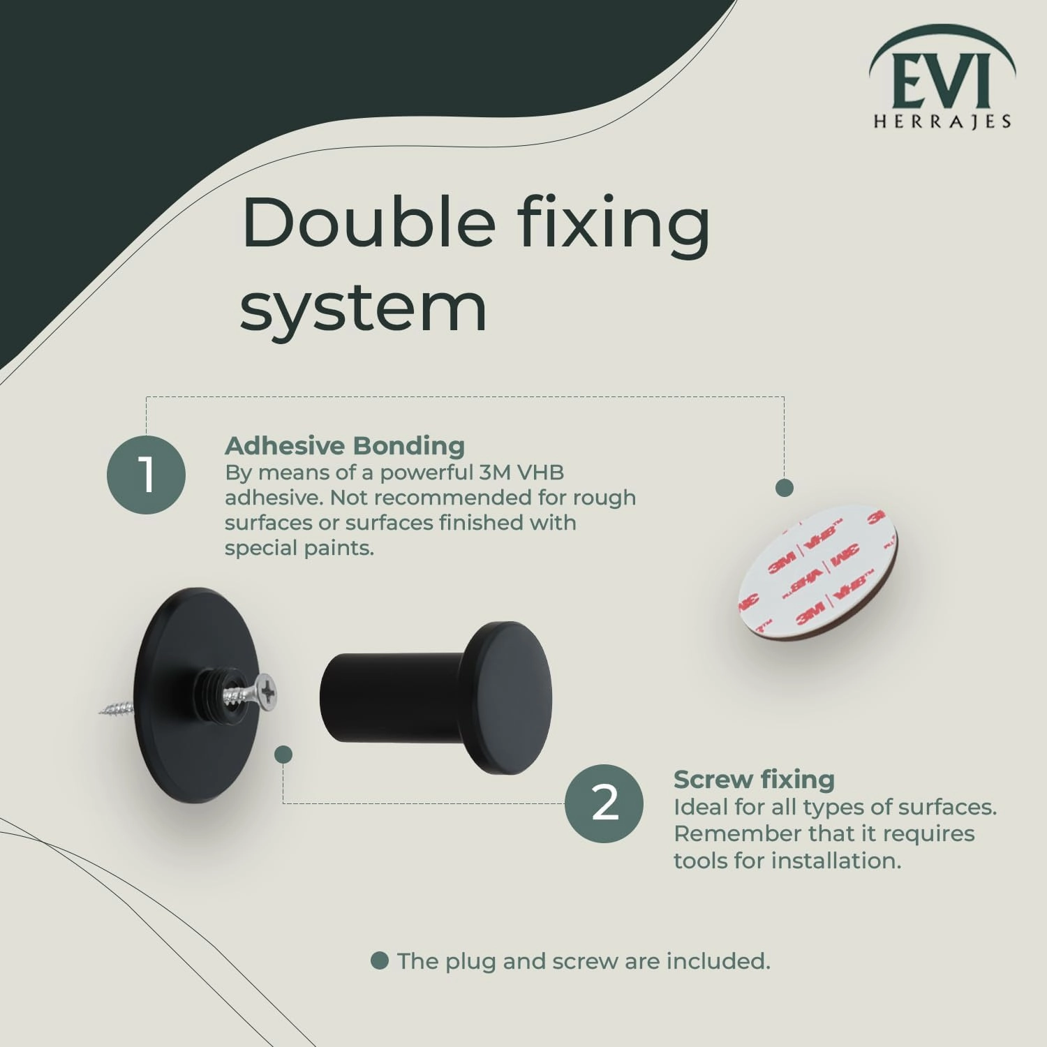 Evi Hardware Bathroom Hanger | Stainless Steel Wall Hanger | Black Lacquer | for Hanging Clothes, Coats or Towels | Adhesive and/or Screw Towel Rack | 190DUALNG