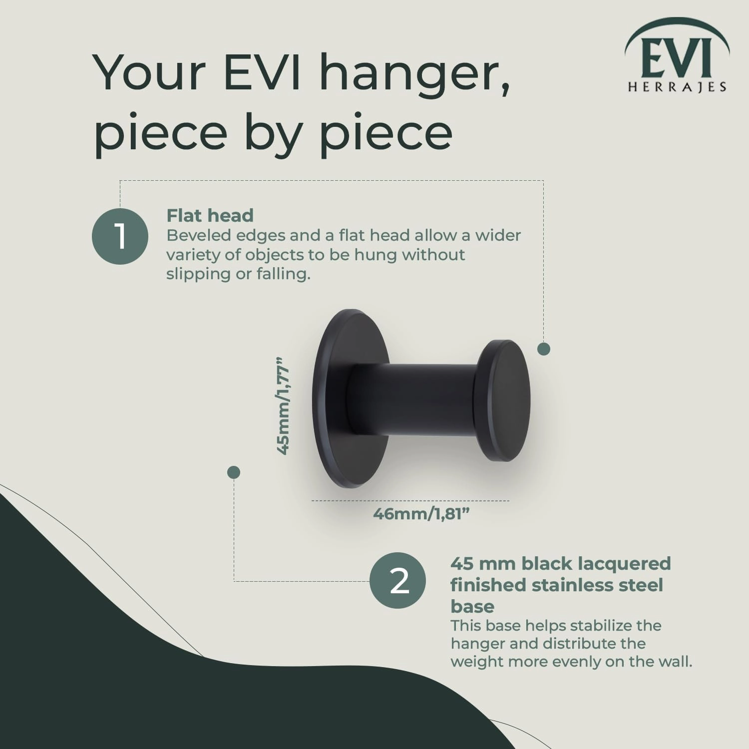Evi Hardware Bathroom Hanger | Stainless Steel Wall Hanger | Black Lacquer | for Hanging Clothes, Coats or Towels | Adhesive and/or Screw Towel Rack | 190DUALNG