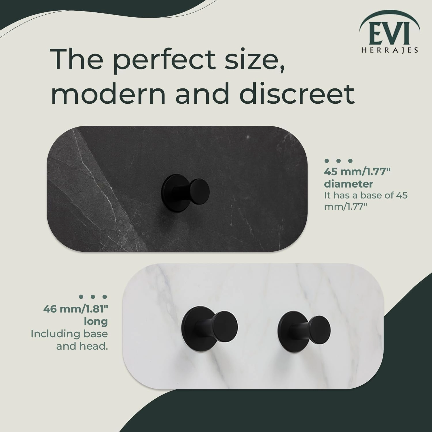 Evi Hardware Bathroom Hanger | Stainless Steel Wall Hanger | Black Lacquer | for Hanging Clothes, Coats or Towels | Adhesive and/or Screw Towel Rack | 190DUALNG