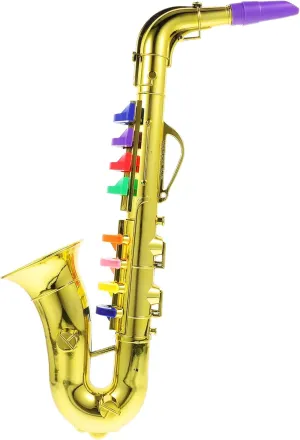 EXCEART Kids Saxophone Toy Musical Wind Instruments Plastic 8 Rhythms Metallic Golden Saxophone for Kids Early Educational Toy Performance Prop