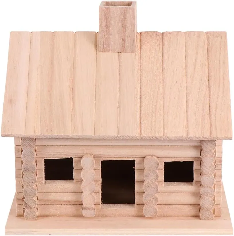 EXCEART Wooden Birdhouse - Unfinished Unpainted Wood Bird House Decorative Park Garden Home Adornment Outdoor Decor Nesting Box