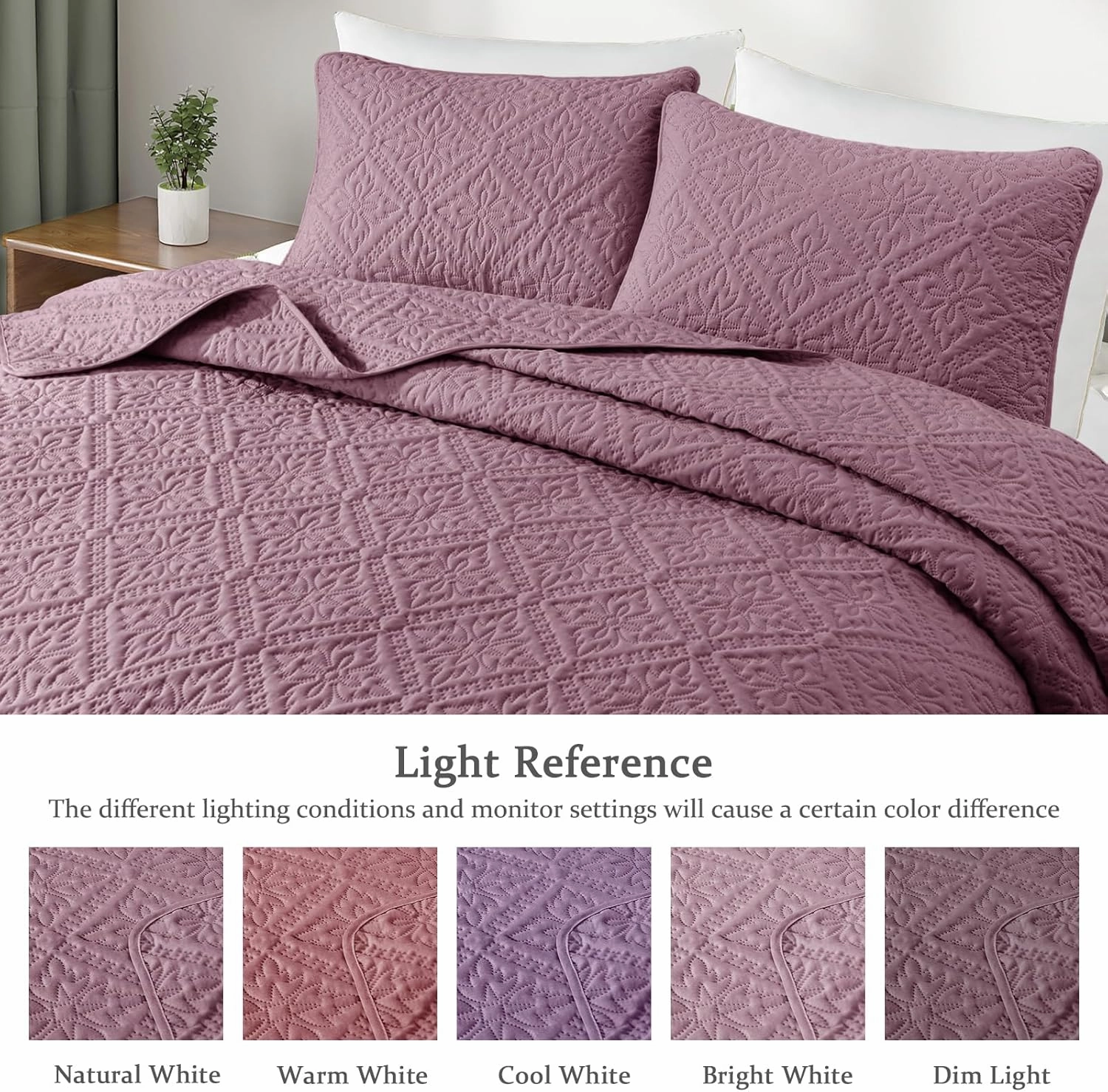 Exclusivo Mezcla King Quilt Bedding Set, Lightweight Soft Bedspreads Coverlets with 2 Pillow Shams, Modern Dusty Lavender Oversized Quilts King Size for All Seasons