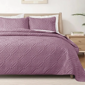 Exclusivo Mezcla King Quilt Bedding Set, Lightweight Soft Bedspreads Coverlets with 2 Pillow Shams, Modern Dusty Lavender Oversized Quilts King Size for All Seasons