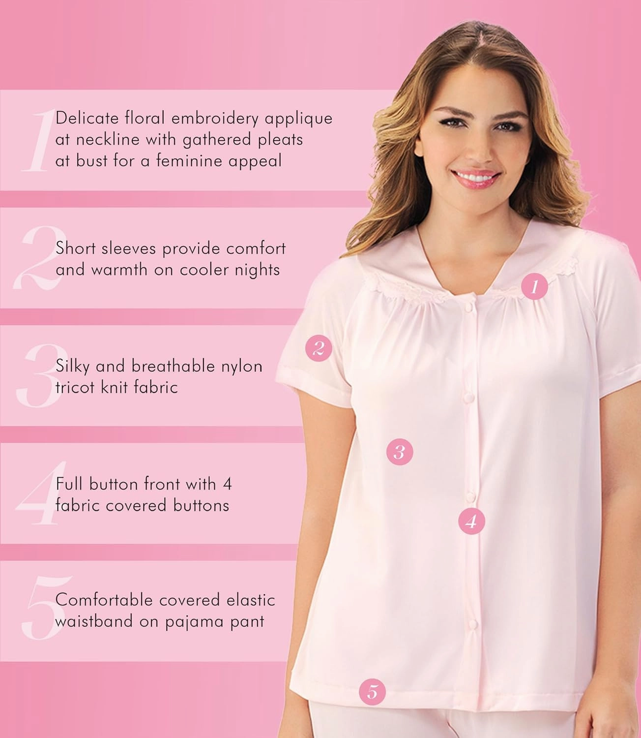 Exquisite Form Women's Plus Size 90807 Nylon Tricot Short Sleeve Matching Pajama Set