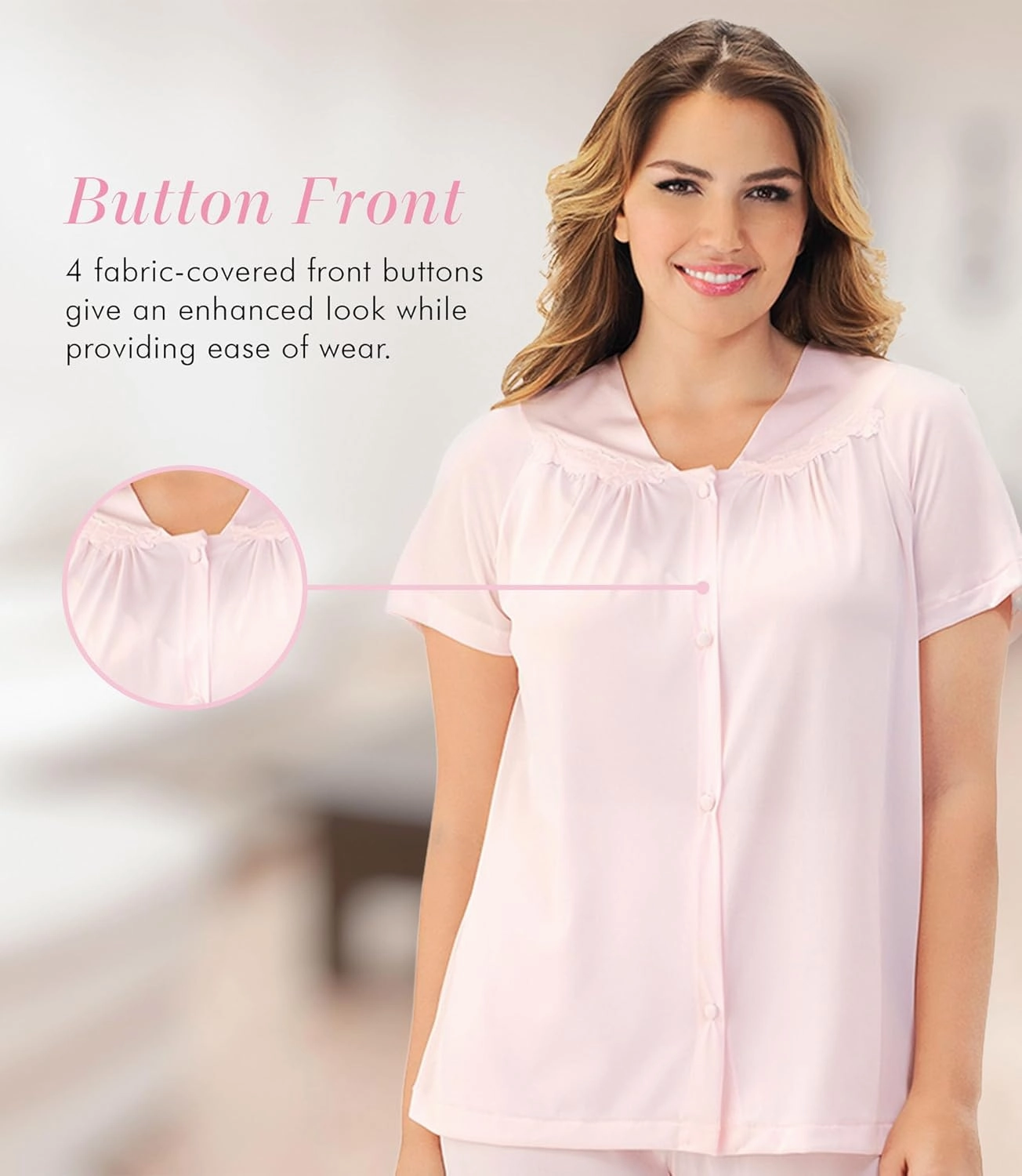 Exquisite Form Women's Plus Size 90807 Nylon Tricot Short Sleeve Matching Pajama Set