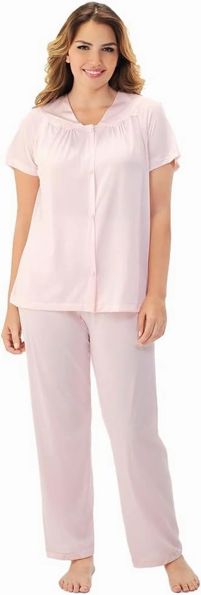 Exquisite Form Women's Plus Size 90807 Nylon Tricot Short Sleeve Matching Pajama Set