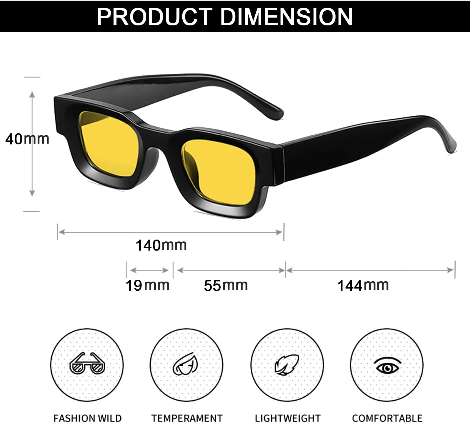 EYLRIM Thick Square Frame Sunglasses for Women Men Chunky Rectangle Polarized Sunglasses UV400 Protection