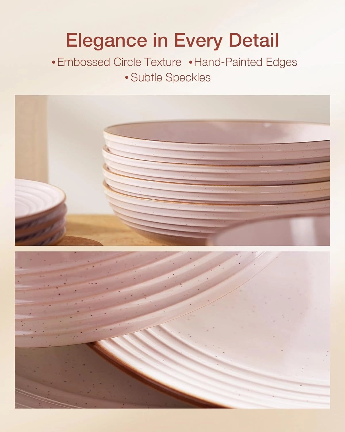 Famiware Jupiter Dinnerware Set, Plates and Bowls Dish Sets for 4 (12 Pieces), Microwave and Dishwasher Safe Stoneware Tableware, Chip and Scratch Resistant, Light Pink