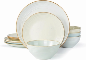 Famiware Jupiter Dinnerware Set, Plates and Bowls Dish Sets for 4 (12 Pieces), Microwave and Dishwasher Safe Stoneware Tableware, Chip and Scratch Resistant, Multi-color