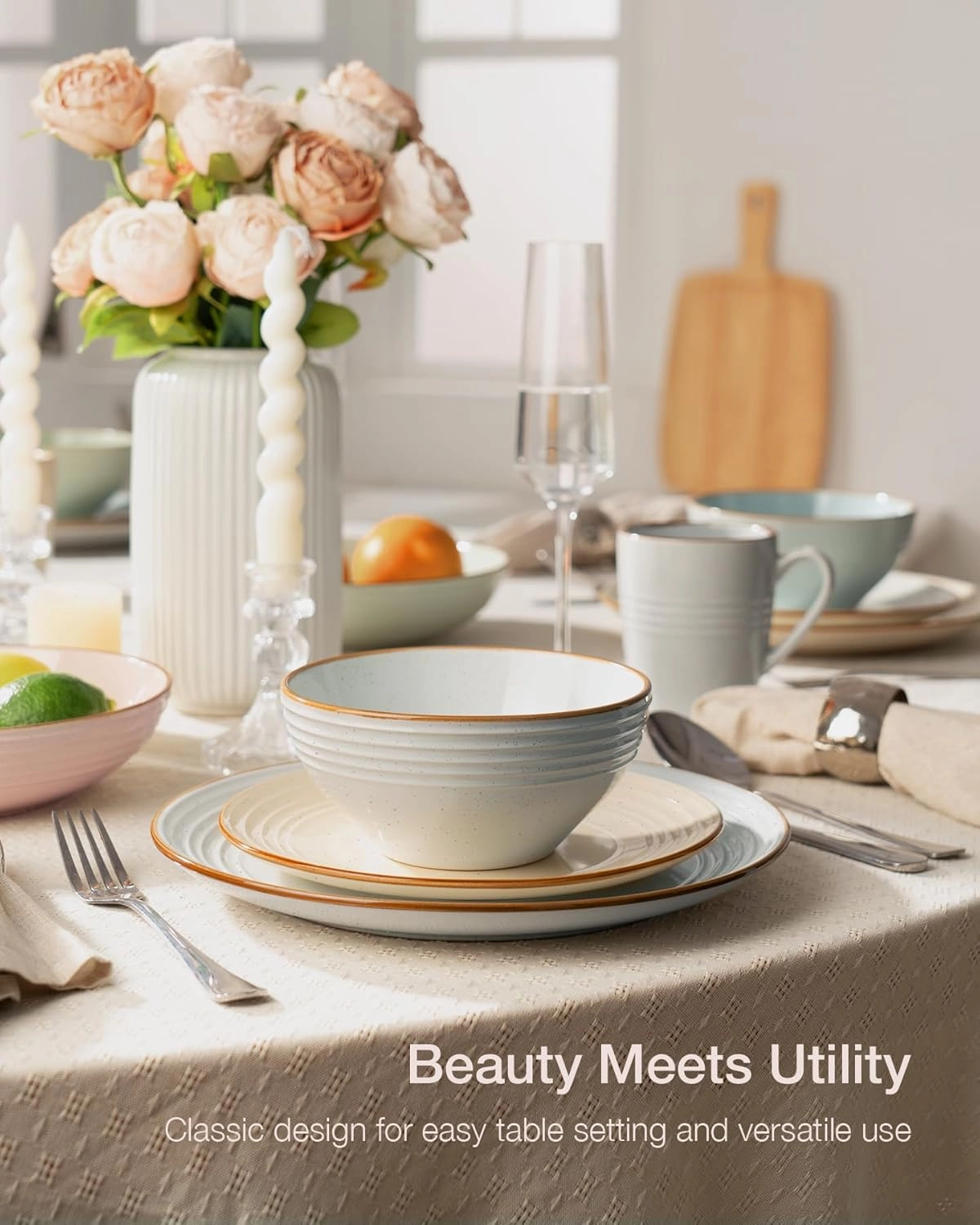 Famiware Jupiter Dinnerware Set, Plates and Bowls Dish Sets for 4 (12 Pieces), Microwave and Dishwasher Safe Stoneware Tableware, Chip and Scratch Resistant, Multi-color
