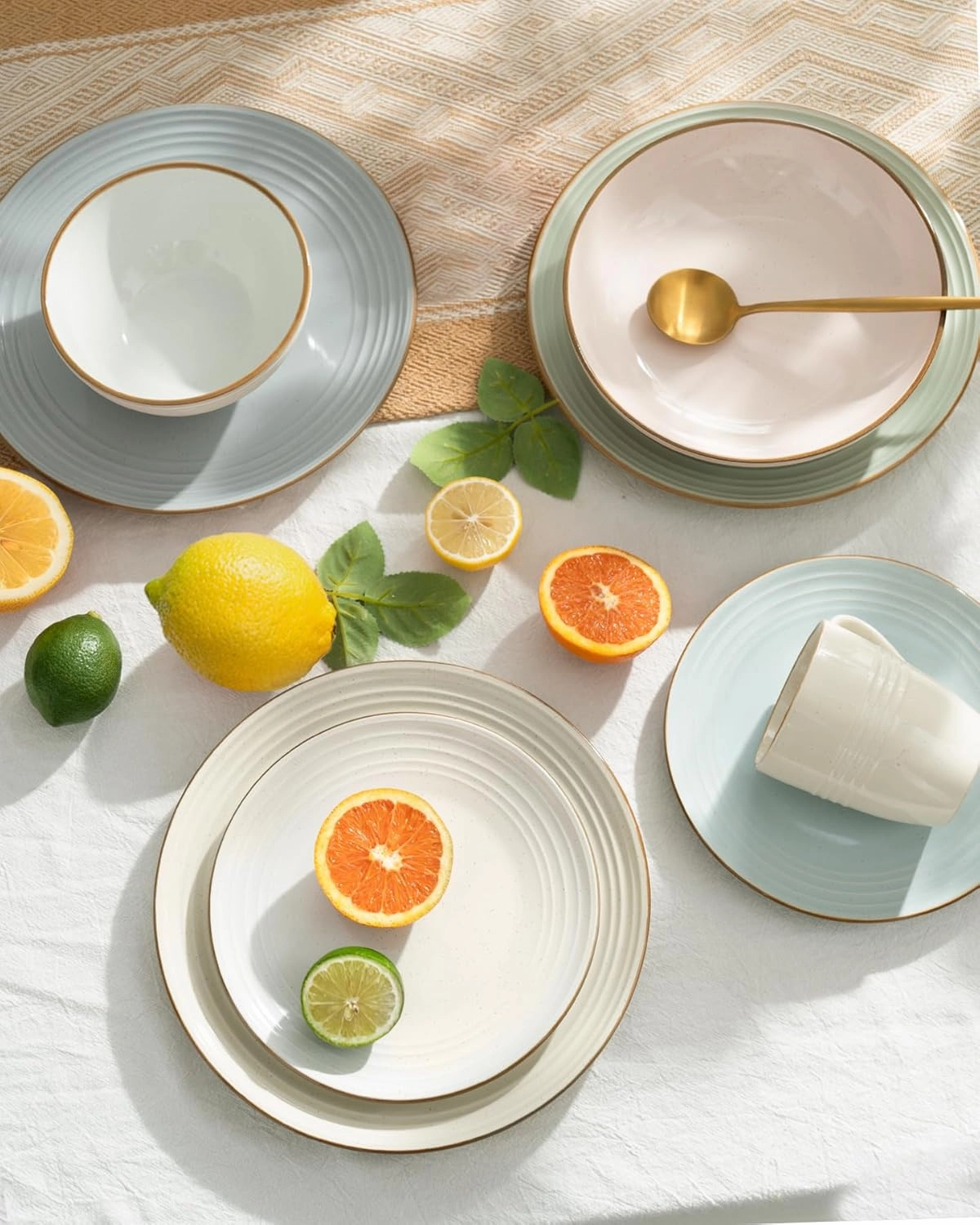 Famiware Jupiter Dinnerware Set, Plates and Bowls Dish Sets for 4 (12 Pieces), Microwave and Dishwasher Safe Stoneware Tableware, Chip and Scratch Resistant, Multi-color
