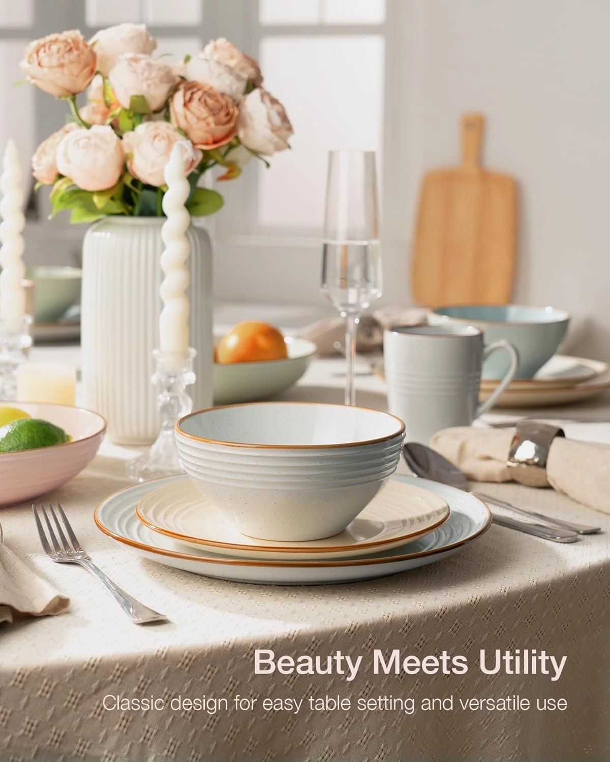 Famiware Jupiter Dinnerware Set, Plates and Bowls Dish Sets for 4 (12 Pieces), Microwave and Dishwasher Safe Stoneware Tableware, Chip and Scratch Resistant, Multi-color
